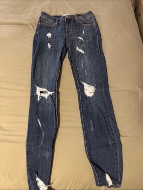 AMPERSAND AVE Distressed Dark Blue Skinny Jeans